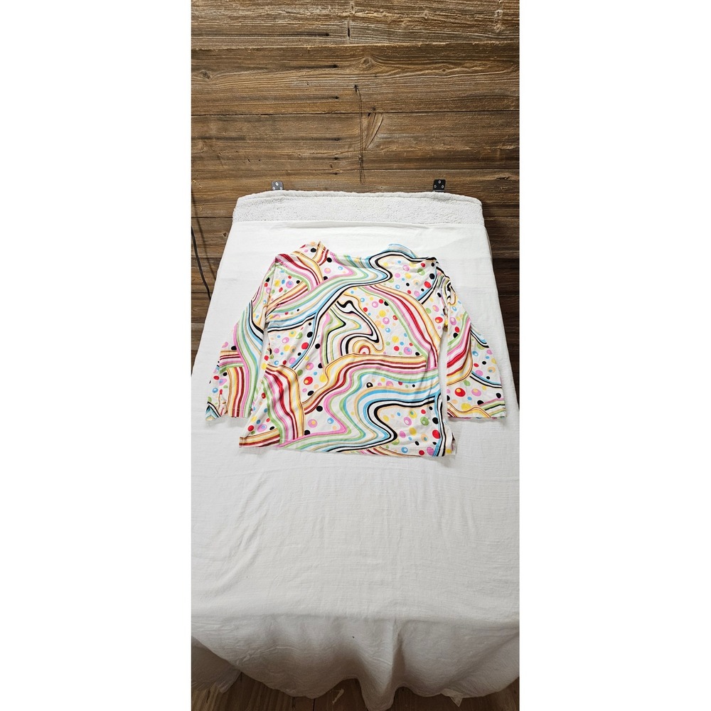 Mechant Womens XL Top Long Sleeve Psychedelic Swirl Polka Dot Multi Color Rayon - Picture 3 of 3